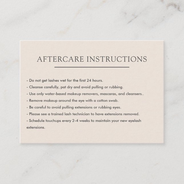 Simple Plain Lash Extension Microblading Aftercare Business Card (Front)