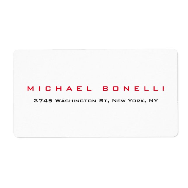 Simple Plain Legible Red White Address Label (Front)