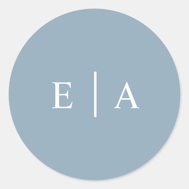 Simple plain light blue monogram wedding favor classic round sticker (Front)