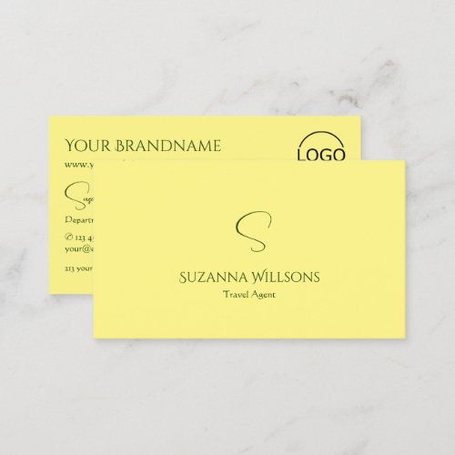 Simple Plain Light Yellow with Monogram and Logo Business Card