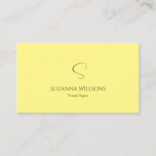 Simple Plain Light Yellow with Monogram Classic Business Card