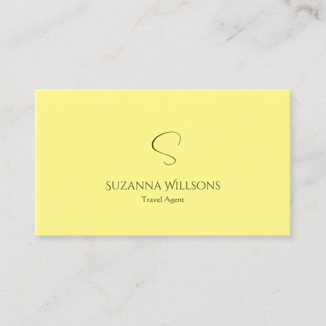 Simple Plain Light Yellow with Monogram Classic Business Card (Front)
