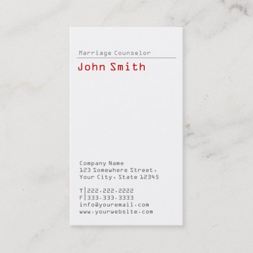 Simple Plain Marriage Counseling Business Card