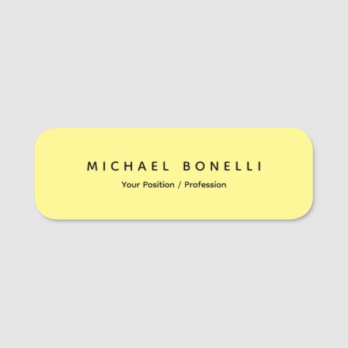 Simple Plain Minimal Elegant Modern Light Yellow Name Tag