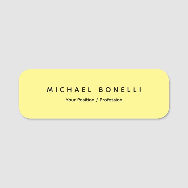 Simple Plain Minimal Elegant Modern Light Yellow Name Tag (Front)