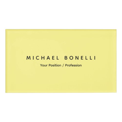 Simple Plain Minimal Elegant Modern Light Yellow Name Tag