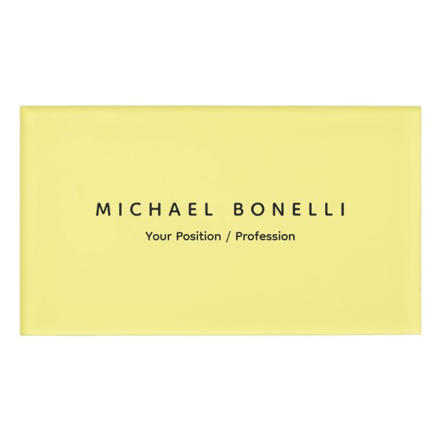 Simple Plain Minimal Elegant Modern Light Yellow Name Tag (Front)