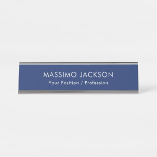 Simple Plain Minimalist Elegant Modern Blue Desk Name Plate