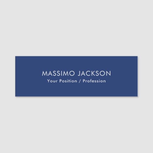 Simple Plain Minimalist Elegant Modern Blue Name Tag