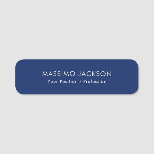 Simple Plain Minimalist Elegant Modern Blue Name Tag