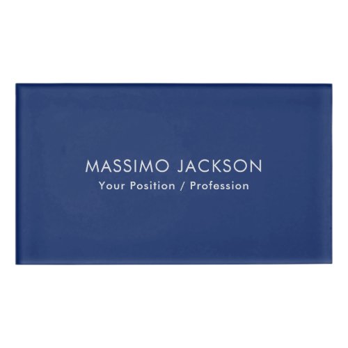 Simple Plain Minimalist Elegant Modern Blue Name Tag