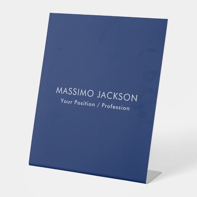 Simple Plain Minimalist Elegant Modern Blue Pedestal Sign (Front)
