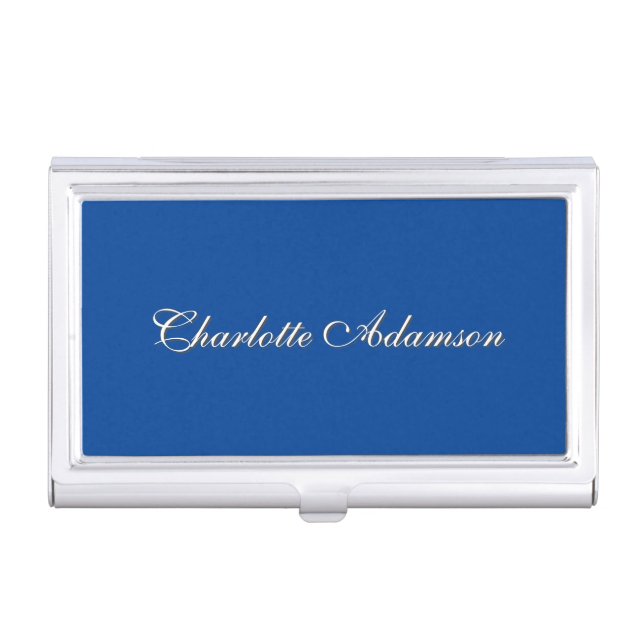 Simple Plain Minimalist Elegant Modern Deep Blue Business Card Case (Front)