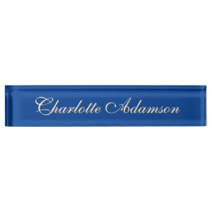 Simple Plain Minimalist Elegant Modern Deep Blue Desk Name Plate