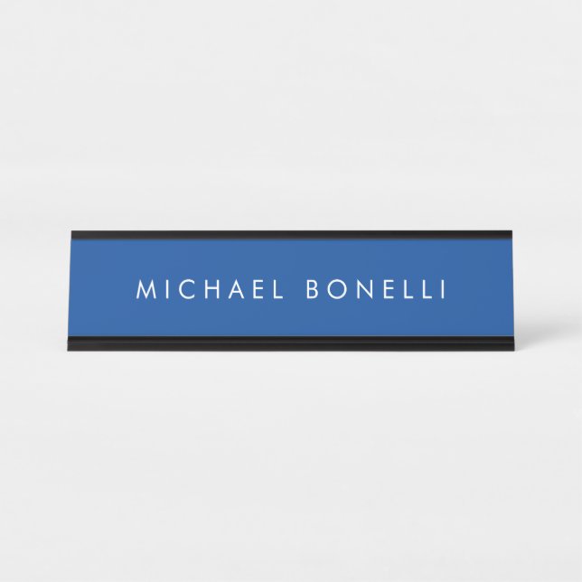 Simple Plain Minimalist Elegant Modern Deep Blue Desk Name Plate (Front)