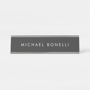 Simple Plain Minimalist Elegant Modern Grey Desk Name Plate
