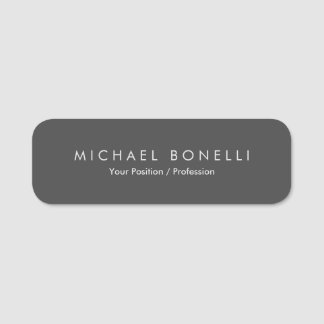 Simple Plain Minimalist Elegant Modern Grey Name Tag