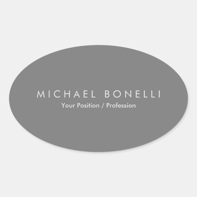 Simple Plain Minimalist Elegant Modern Grey Oval Sticker (Front)