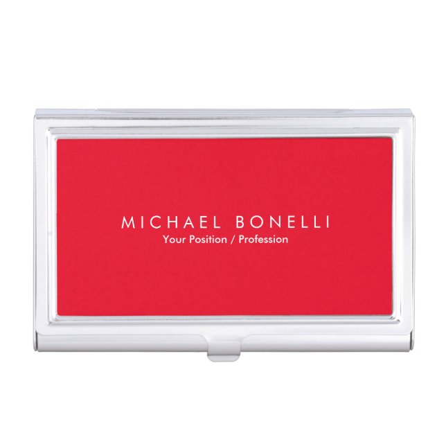 Simple Plain Minimalist Elegant Modern Red Business Card Case (Front)