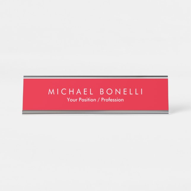 Simple Plain Minimalist Elegant Modern Red Desk Name Plate (Front)