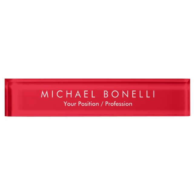 Simple Plain Minimalist Elegant Modern Red Desk Name Plate (Front)