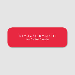 Simple Plain Minimalist Elegant Modern Red Name Tag