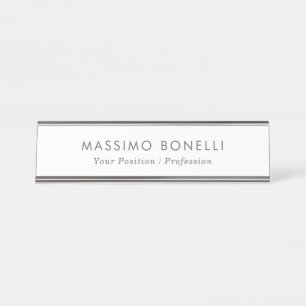 Simple Plain Minimalist Elegant Modern White Desk Name Plate