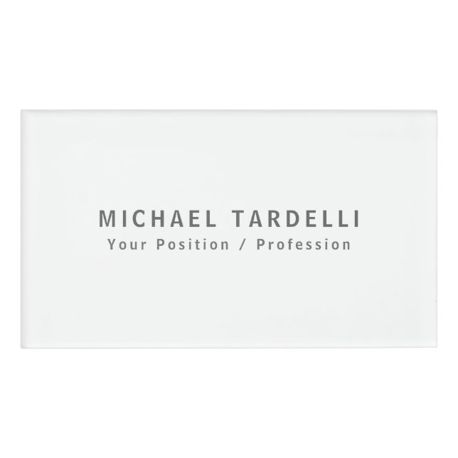 Simple Plain Minimalist Elegant Modern White Name Tag (Front)