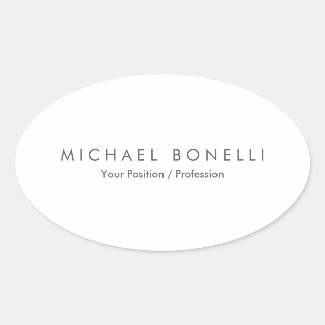 Simple Plain Minimalist Elegant Modern White Oval Sticker (Front)