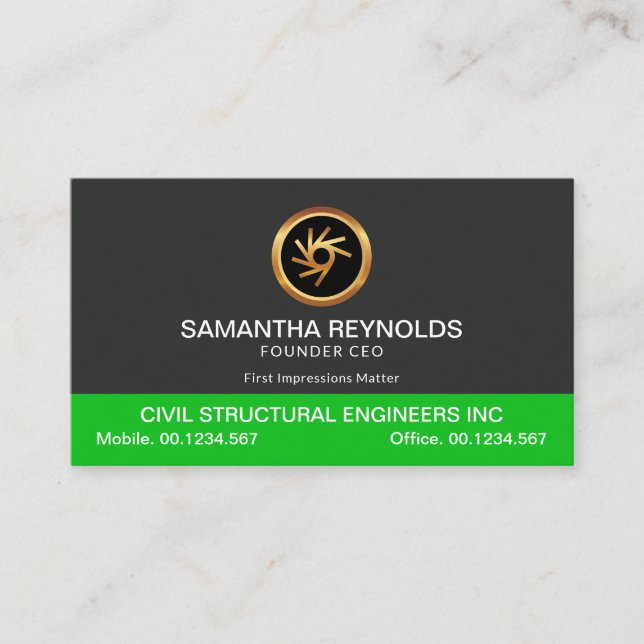 Simple Plain Minimalist Green Column Founder CEO Business Card (Front)