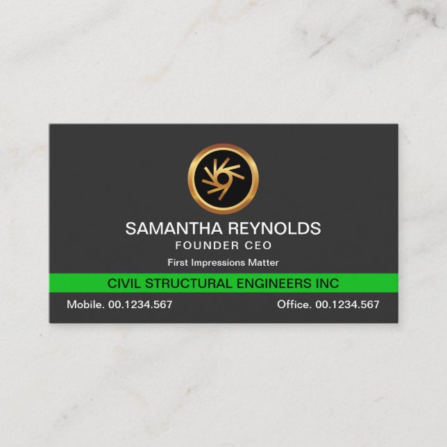 Simple Plain Minimalist Green Line Founder CEO Business Card (Front)
