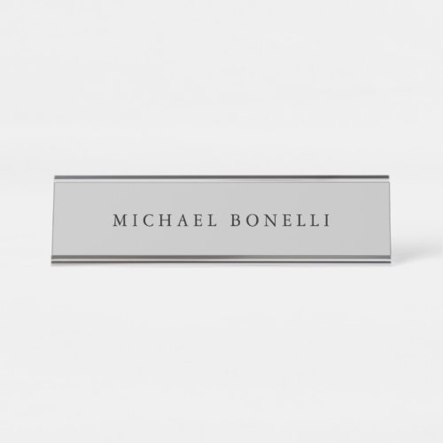 Simple Plain Modern Elegant Silver Grey Desk Name Plate