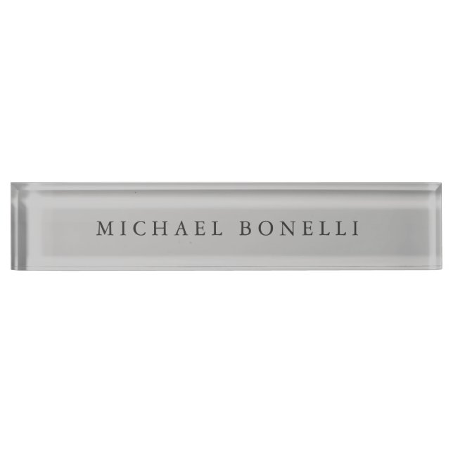 Simple Plain Modern Elegant Silver Grey Desk Name Plate (Front)