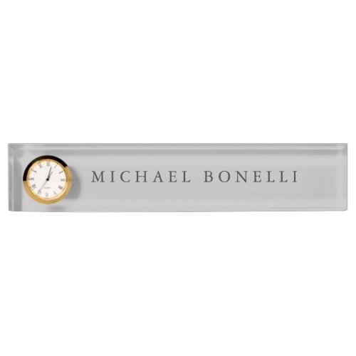 Simple Plain Modern Elegant Silver Grey Desk Name Plate