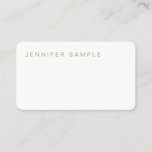 Simple Plain Modern Elegant White Gold Stylish Business Card (Front)