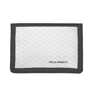 Simple Plain Modern White Gray Monogram Pattern Tri-fold Wallet