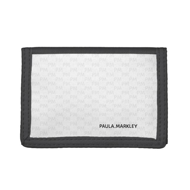 Simple Plain Modern White Gray Monogram Pattern Trifold Wallet (Front)
