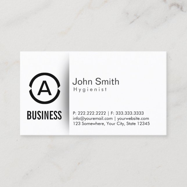 Simple Plain Monogram Hygienist Business Card (Front)