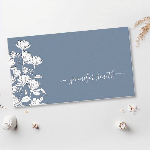 Simple Plain Muted Blue Flower Drawing Floral Chic Business Card