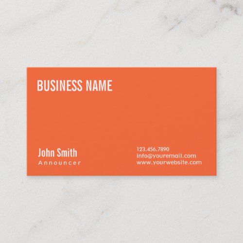 Simple Plain Orange Announcer Business Card