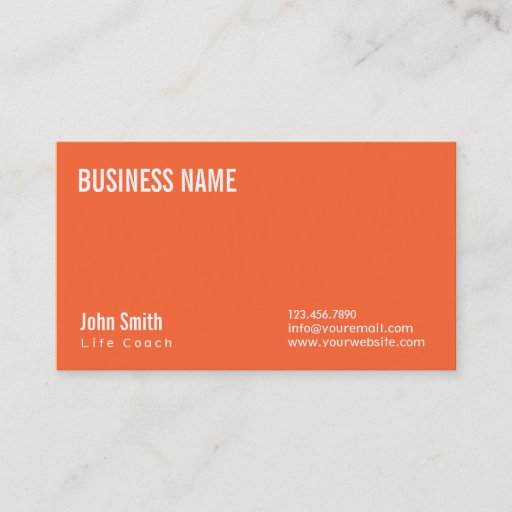 Customizable Simple Plain Orange Life Coach Business Card