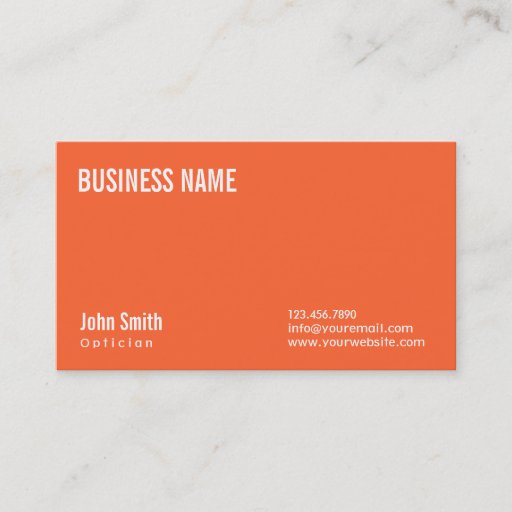 Customizable Simple Plain Orange Optician Business Card