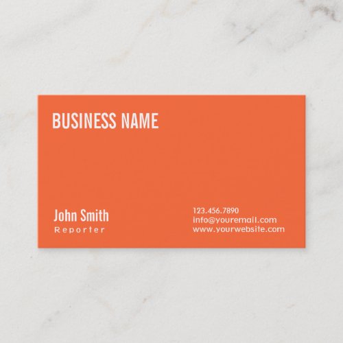 Simple Plain Orange Reporter Business Card