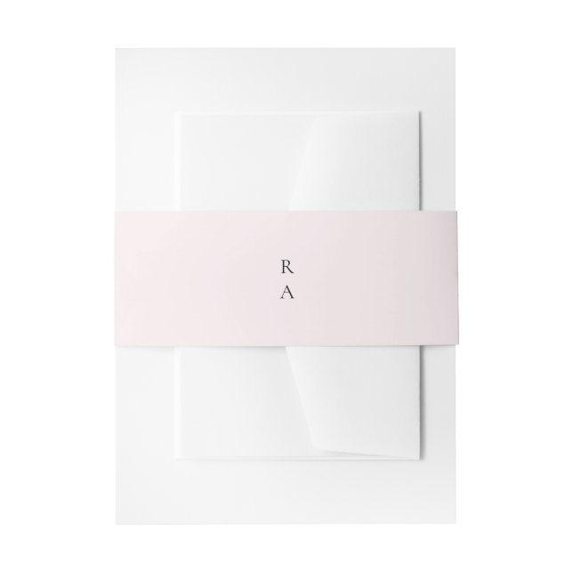 Simple Plain Pale Blush Solid Background Monogram Invitation Belly Band (Front Example)