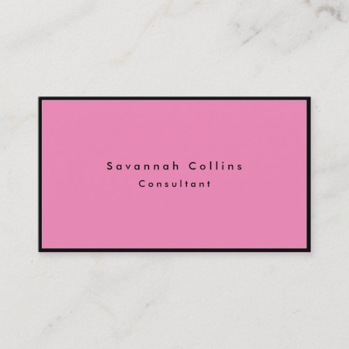 Simple Plain Pink Black Border Minimalist Modern Business Card