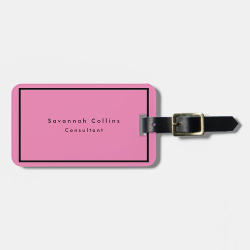 Simple Plain Pink Black Border Minimalist Modern Luggage Tag