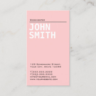 Simple Plain Pink Bookkeeper Business Card