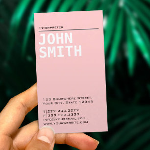 Simple Plain Pink Interpreter Business Card