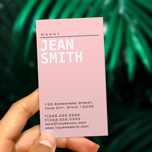 Simple Plain Pink Nanny Business Card