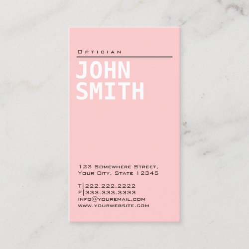 Simple Plain Pink Optician Business Card